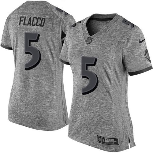 Nike Ravens #5 Joe Flacco Gray Women's Stitched NFL Limited Gridiron Gray Jersey